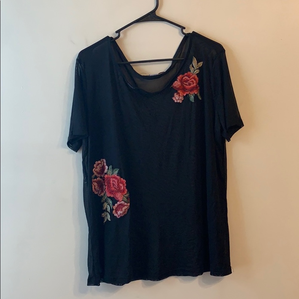 Embroidered mesh top